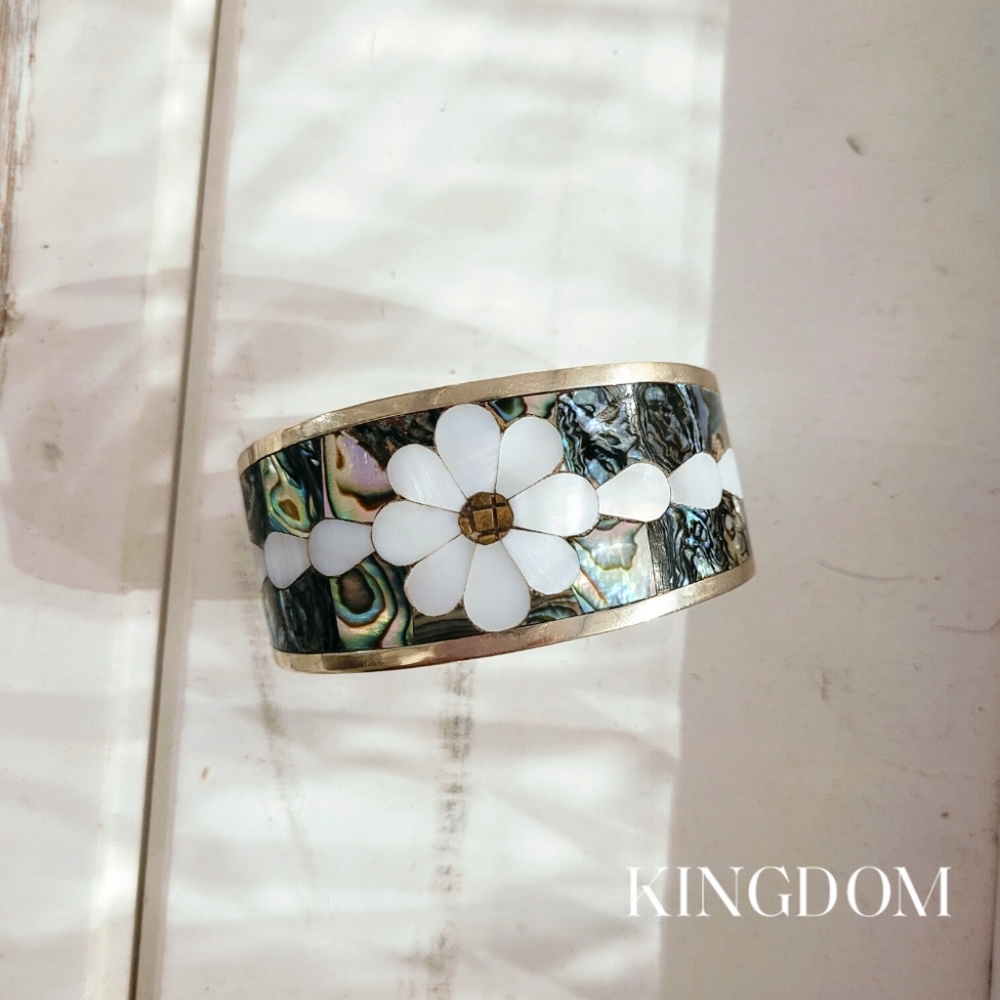 SOLDMagnificent 1970's Mexican Abalone Mosaic Cuff